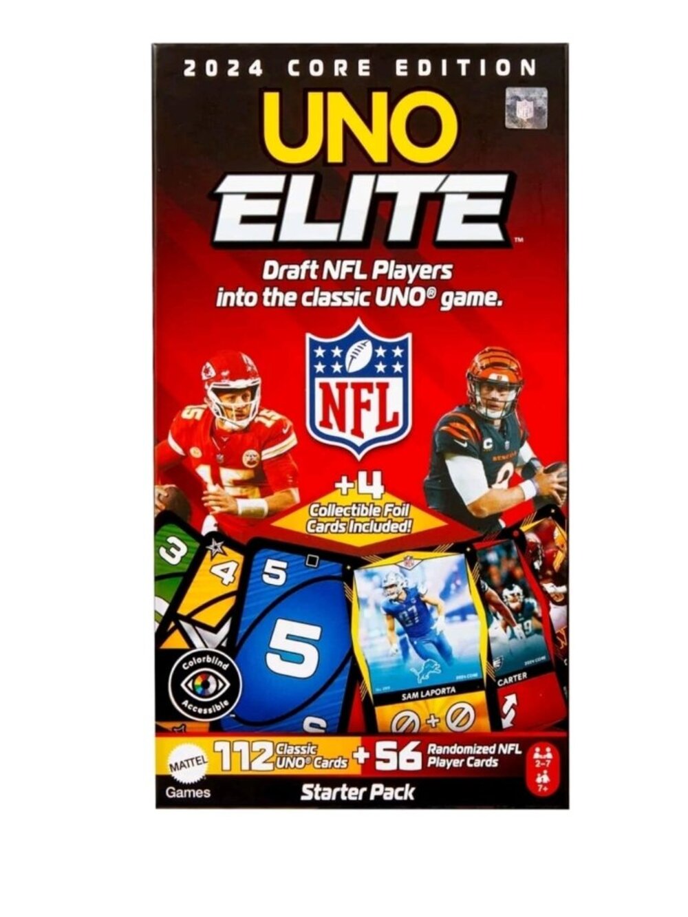 UNO Elite NFL Collector Cards with 4 Surprise Foil Cards 2024 Core Edition New